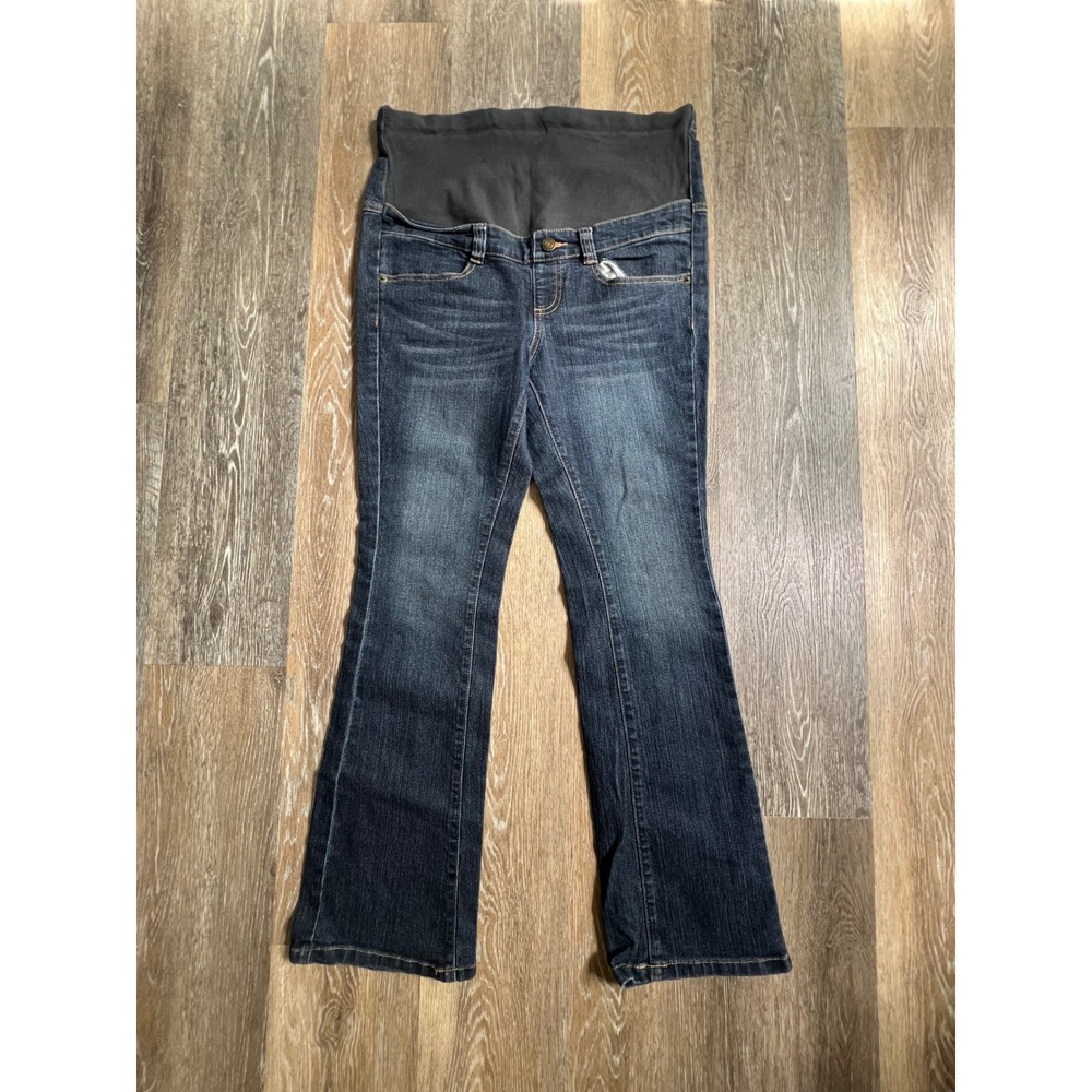 Unbranded Maternity Jeans Women L Dark Blue Bootcut Full Belly Panel 3411